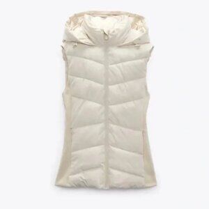 Zara Cream Water-Repellent Puffer Vest with Hood